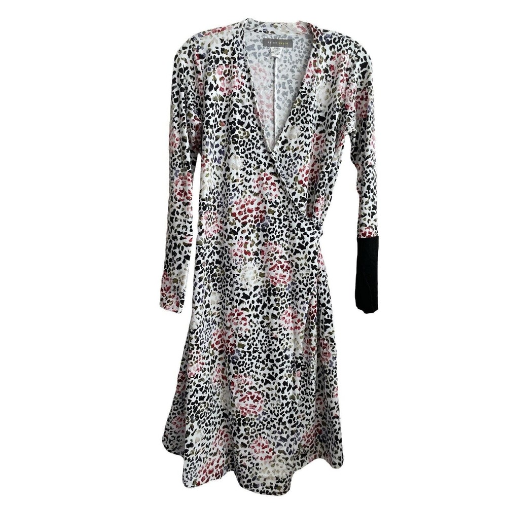 Stina Sayre Long Sleeve Wrap Dress‎ Size Small Leopard Print Cotton Knee Length